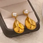 Pearl Dangle Earrings for Women - Trendy Gold Stainless Steel Earrings