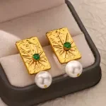 Zircon Imitation Pearl Star Stud Earrings for Women - Stainless Steel Geometric Jewelry