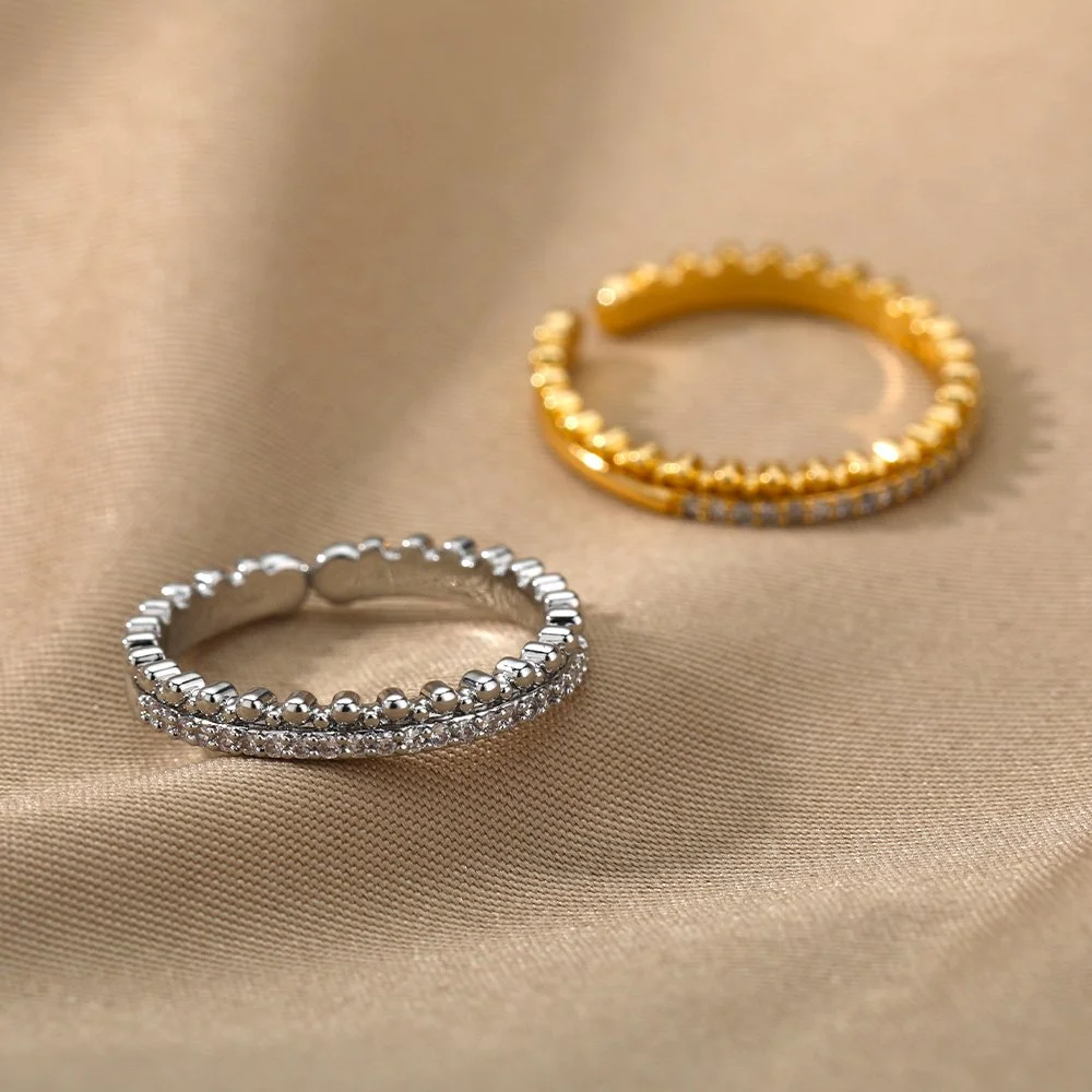 Luxury Stainless Steel Adjustable Engagement & Wedding Ring with Zircon