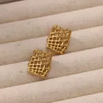 Gold Stainless Steel Hollow Grid Design Geometric Stud Earrings for Women