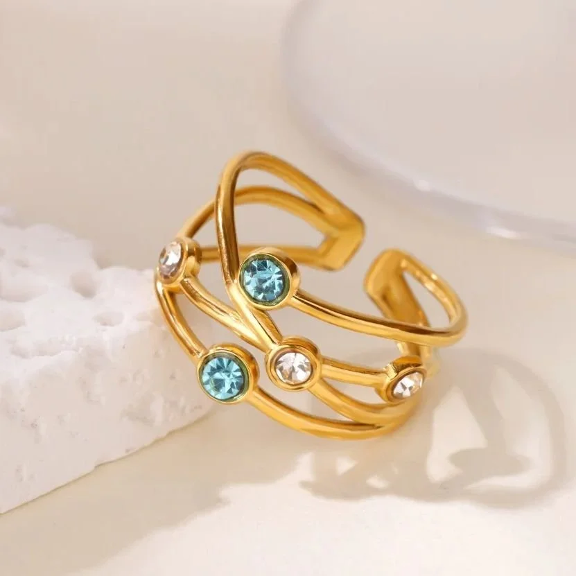 Multilayer Cross Zircon Ring for Women