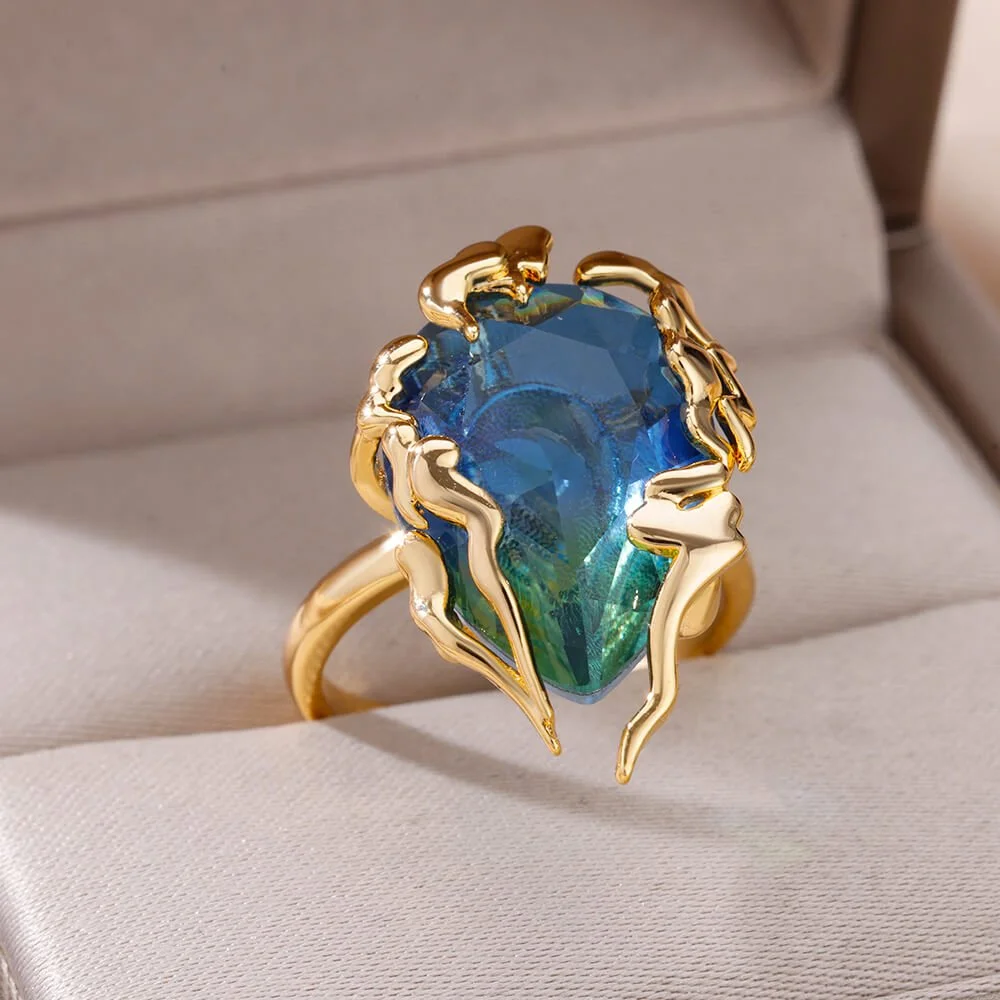 Adjustable Zircon Flame Drop Ring for Women
