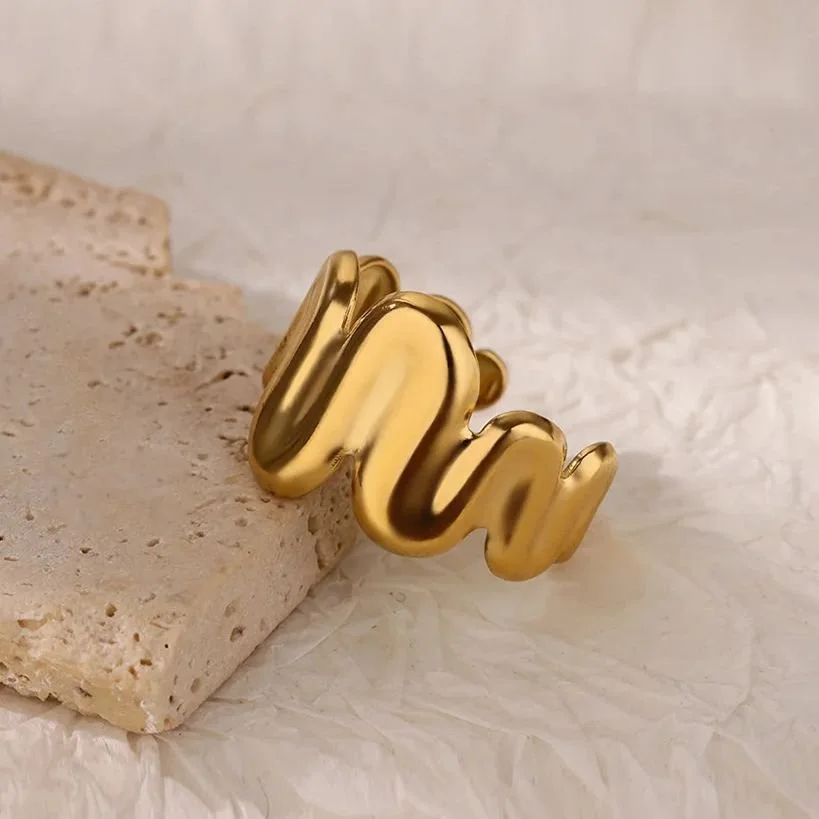 Gold Twisted Stainless Steel Open Rings for Women – Trendy Wedding & Aesthetic Jewelry