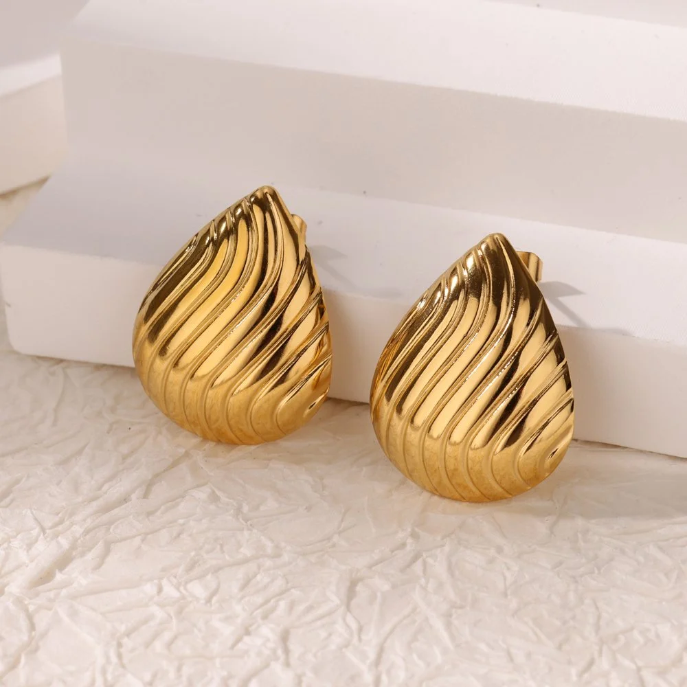 Gold Stainless Steel Water Drop Stud Earrings for Women - Wedding & Aesthetic Jewelry