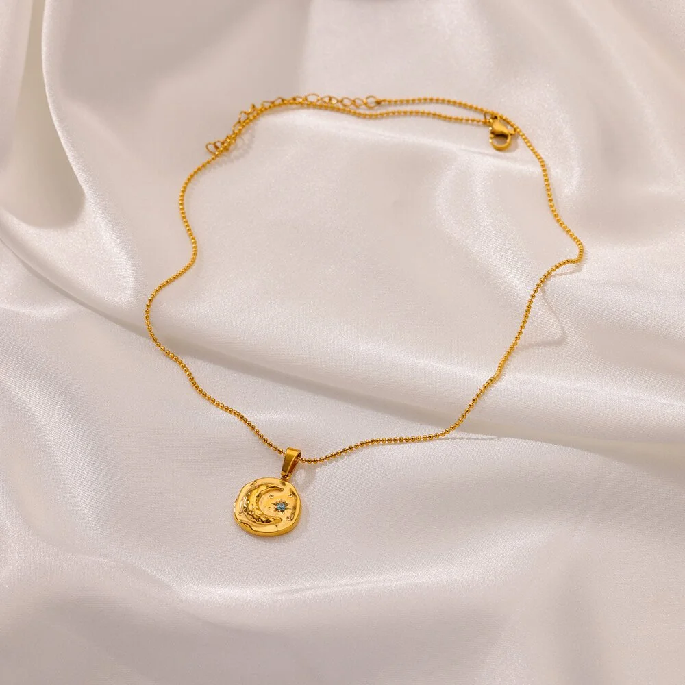 Blue Zircon Star Moon Necklace for Women