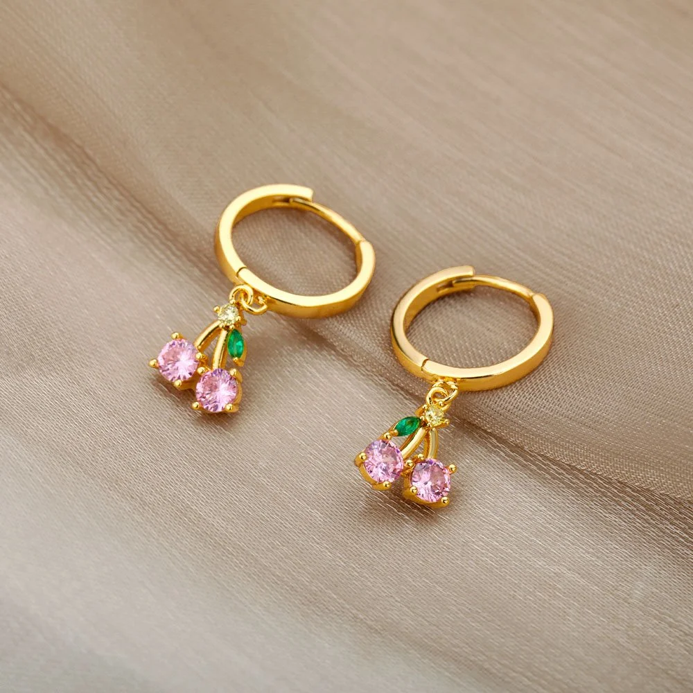 Crystal Pink Cherry Drop Earrings for Women