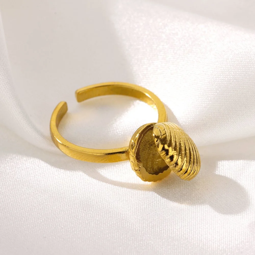Gold Color Shell Open Stainless Steel Ring - Trendy Jewelry for Women