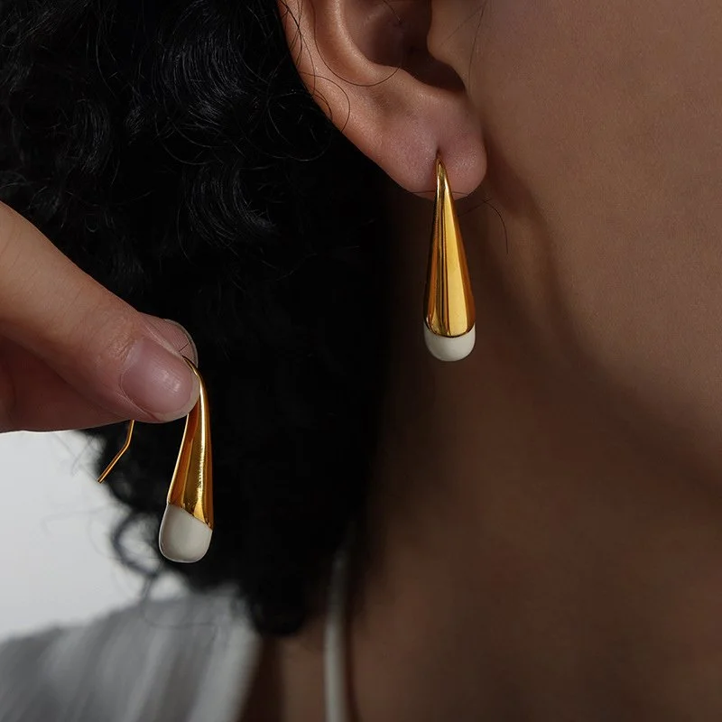 French Retro U-Shape Stainless Steel Drop Earrings for Women