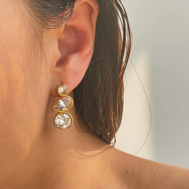 Stainless Steel Zircon Dangle Earrings for Women