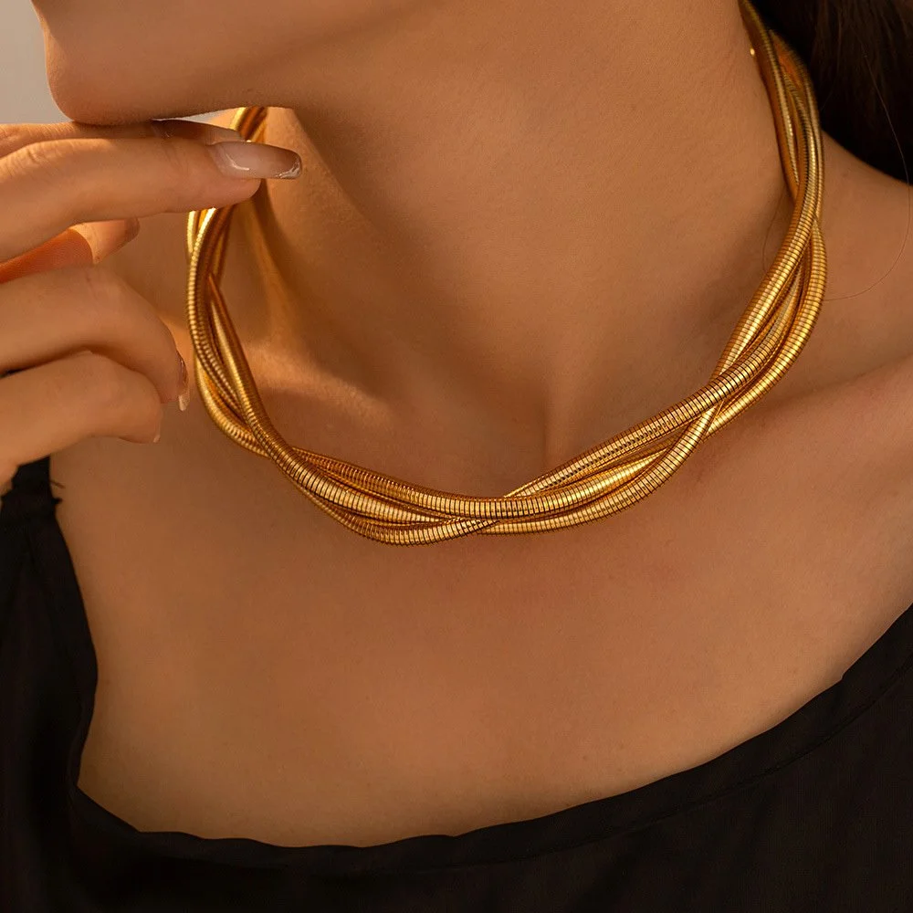 Triple Layer Gold Snake Chain Necklace for Women