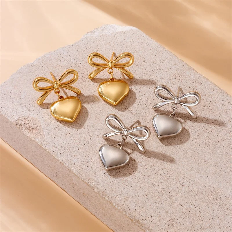 Gold Heart Hoop Earrings for Women | Fashion Stainless Steel Boho Earrings