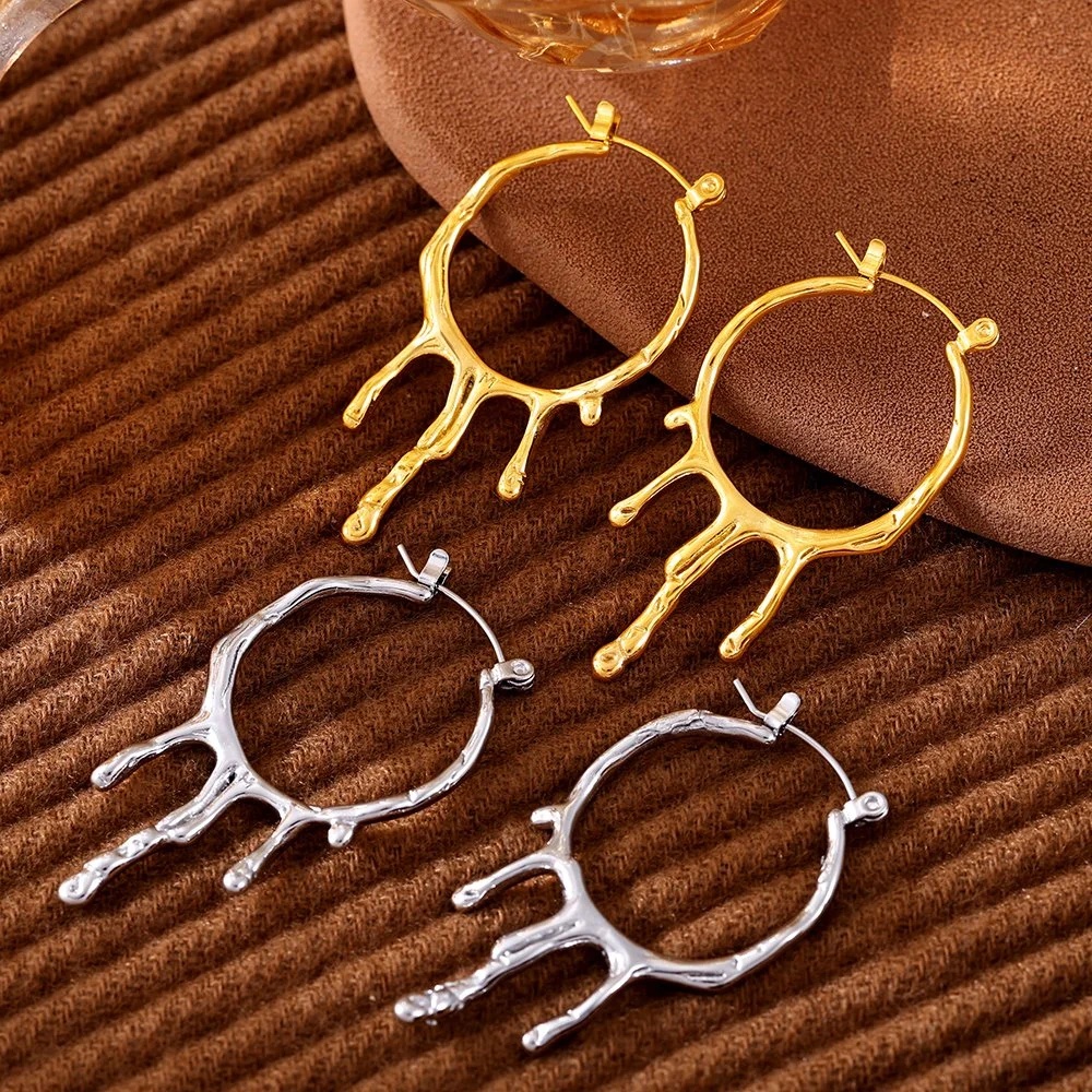 Lava Liquid Gold Hoop Drop Earrings – Waterproof Stainless Steel Charm