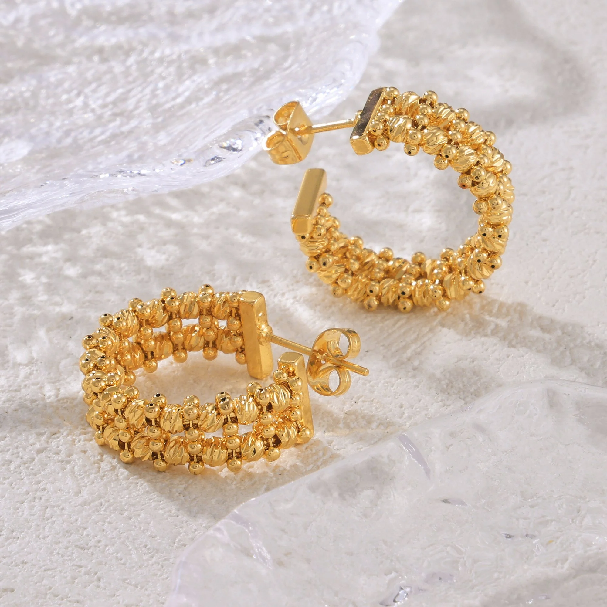 Luxury C-Shape Gold Plated Geometric Hoop Earrings for Women