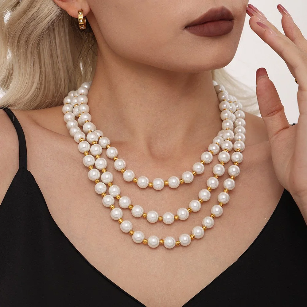 White Shell Bead Choker Necklace | 18K Gold Plated Clavicle Chain