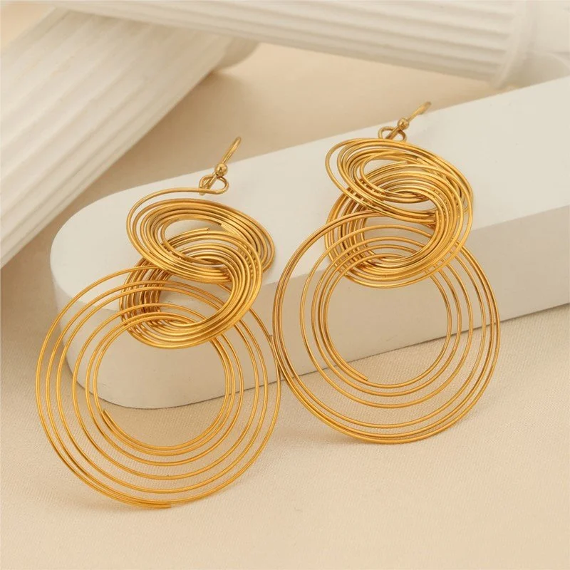 Gold Boho Triple Circle Long Dangle Earrings for Women