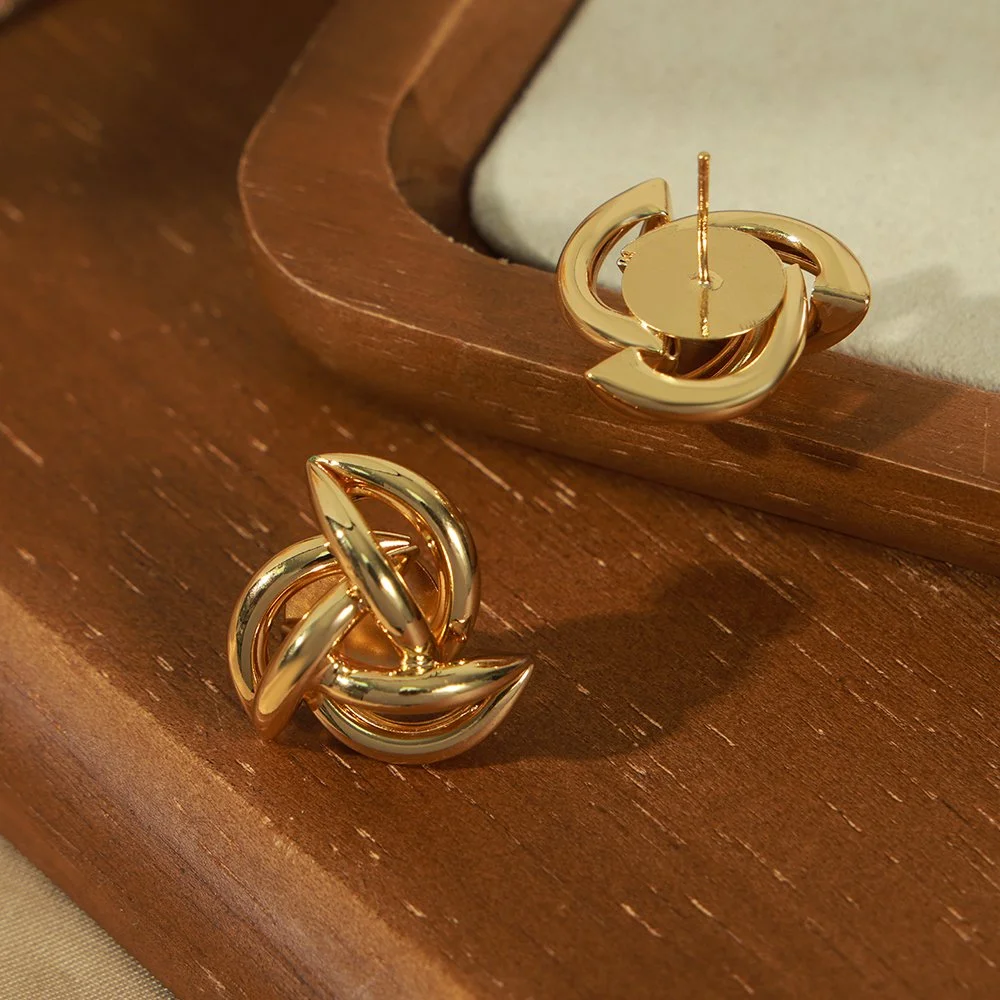 Smooth Metal Knot Flower Stud Earrings for Women