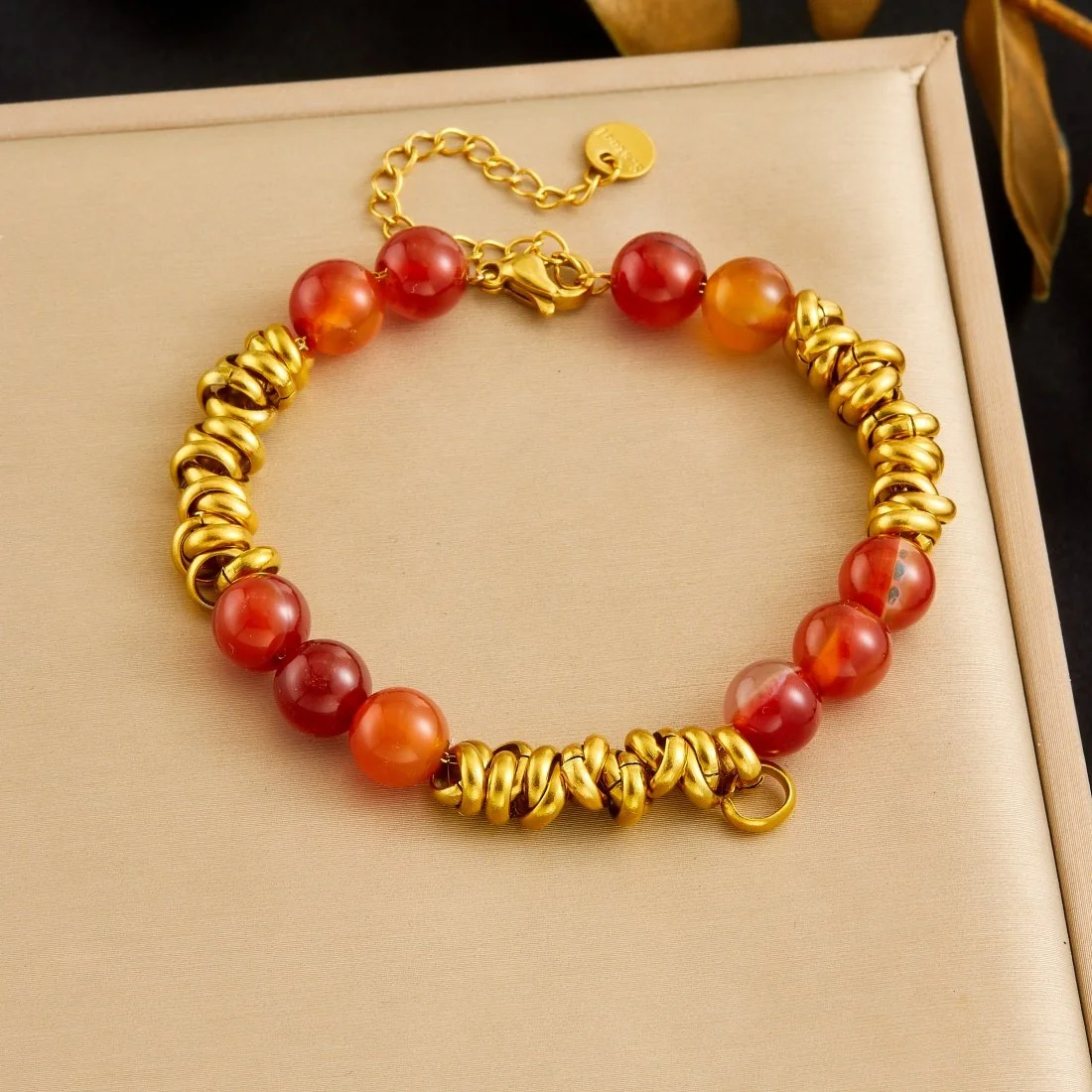 Amber Bead Stainless Steel Charm Bracelet for Women – Vintage Party Jewelry