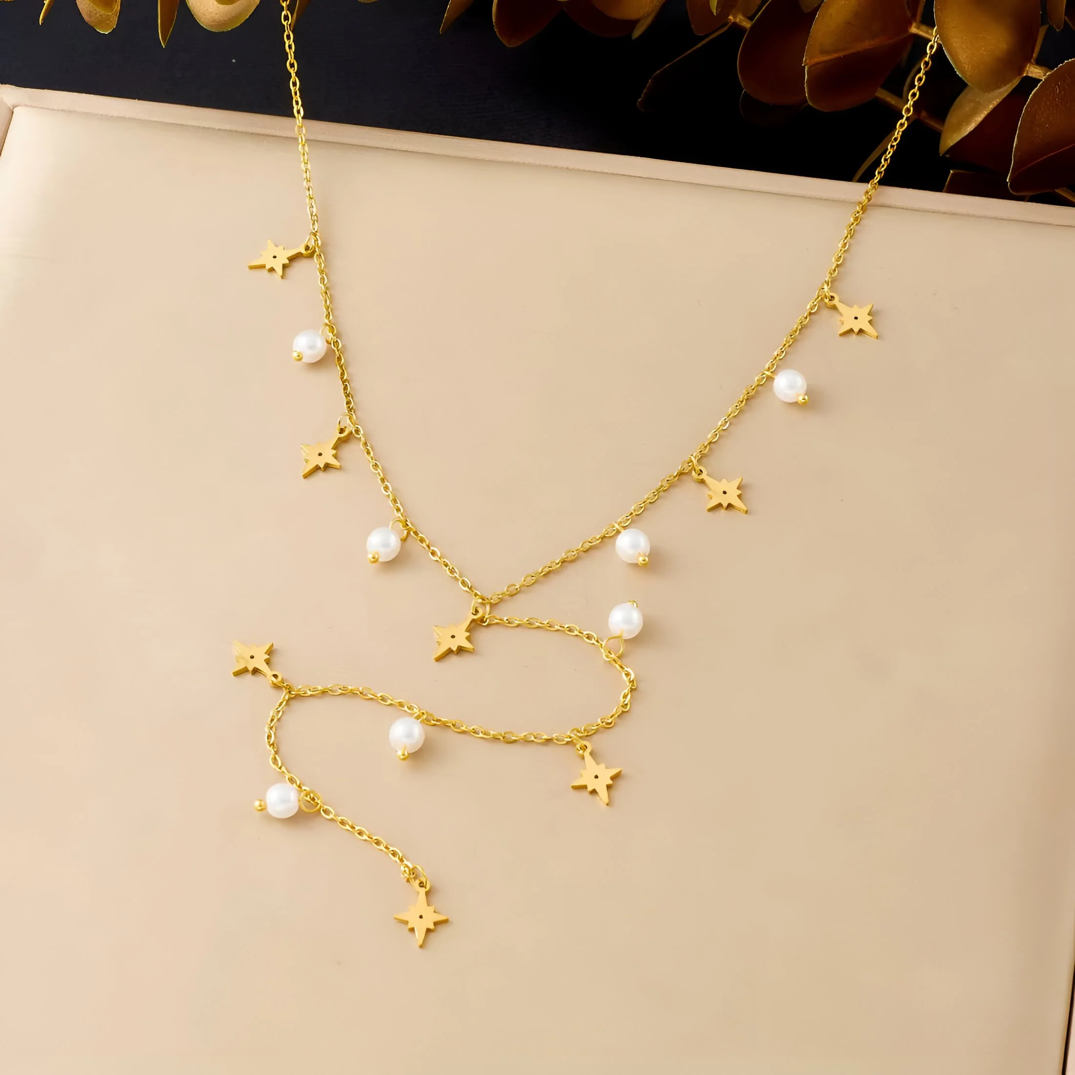 Golden Star Pearl Y Necklace – Irregular Tassel Pendant for Women