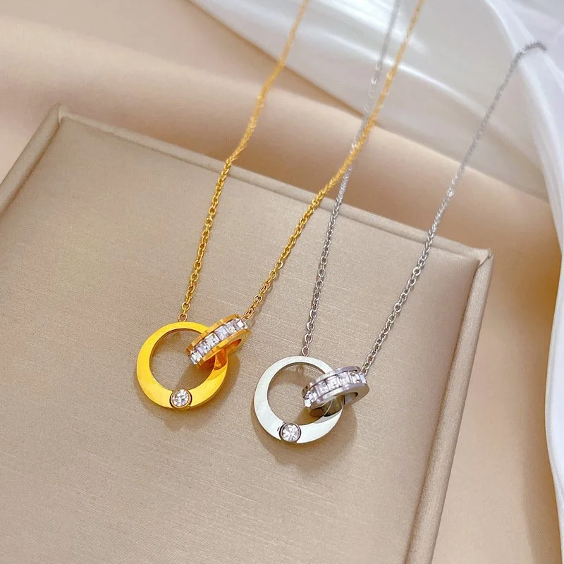 Elegant Dual Hoop Pendant Necklace with Cubic Zirconia for Women