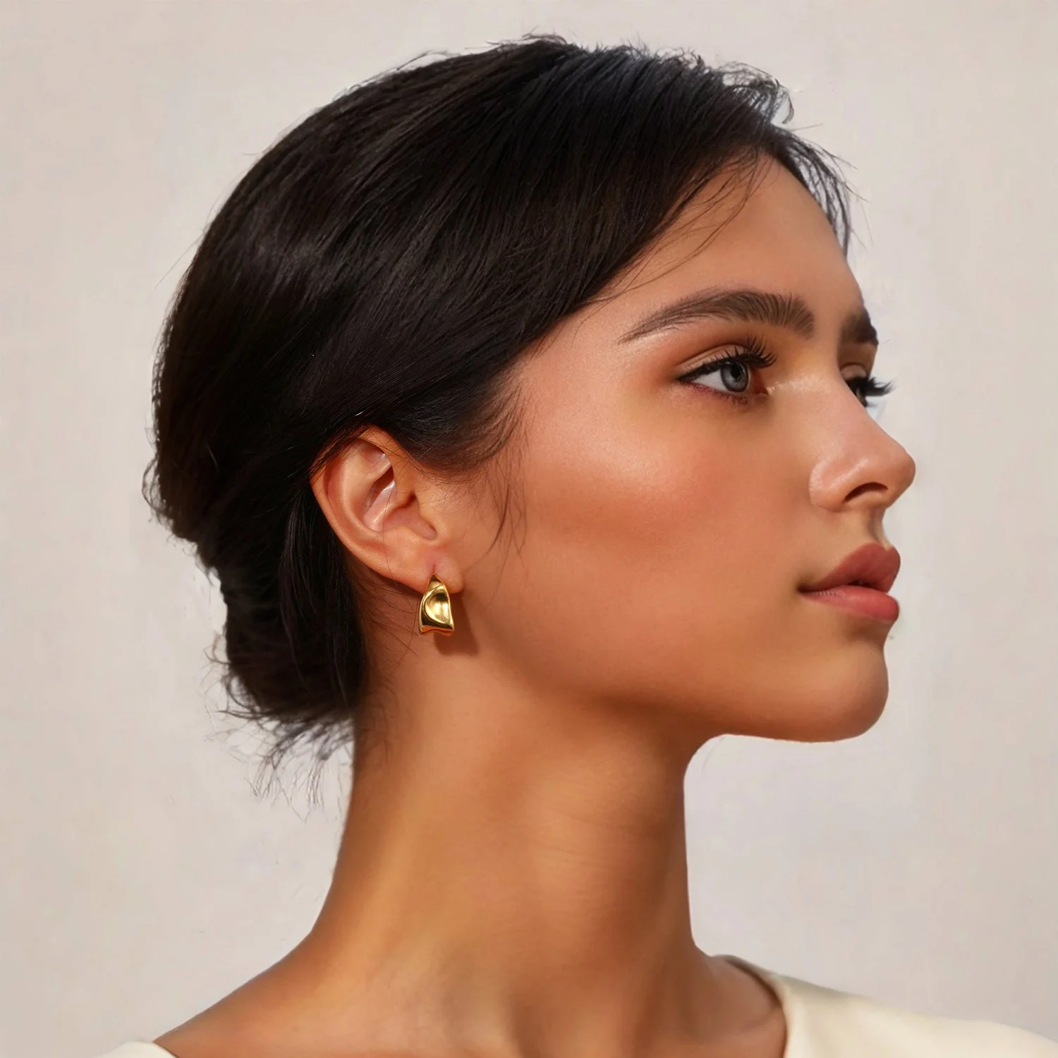 Minimalist Gold J-Shaped Geometric Stud Earrings for Women