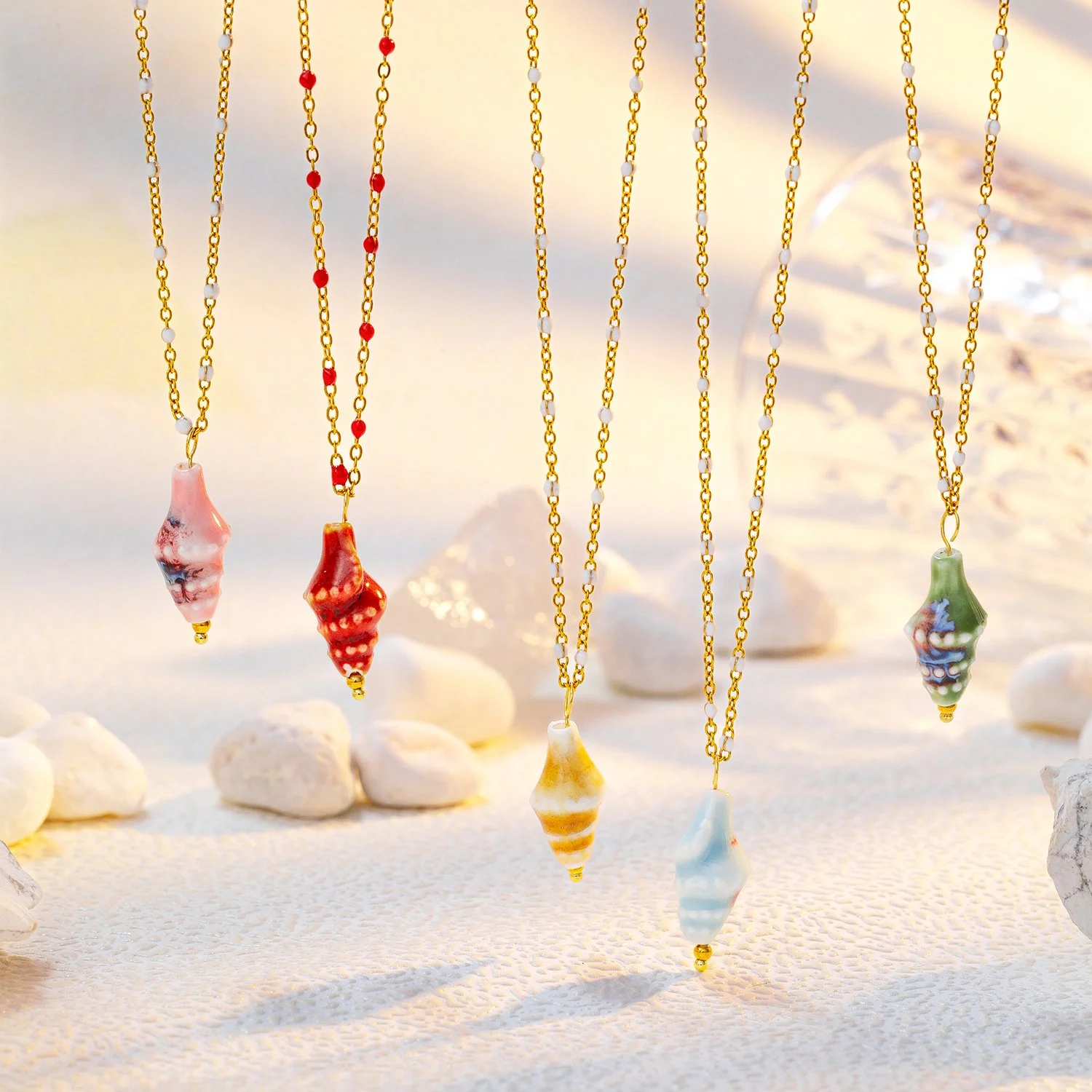 Ceramic Conch Pendant Necklace