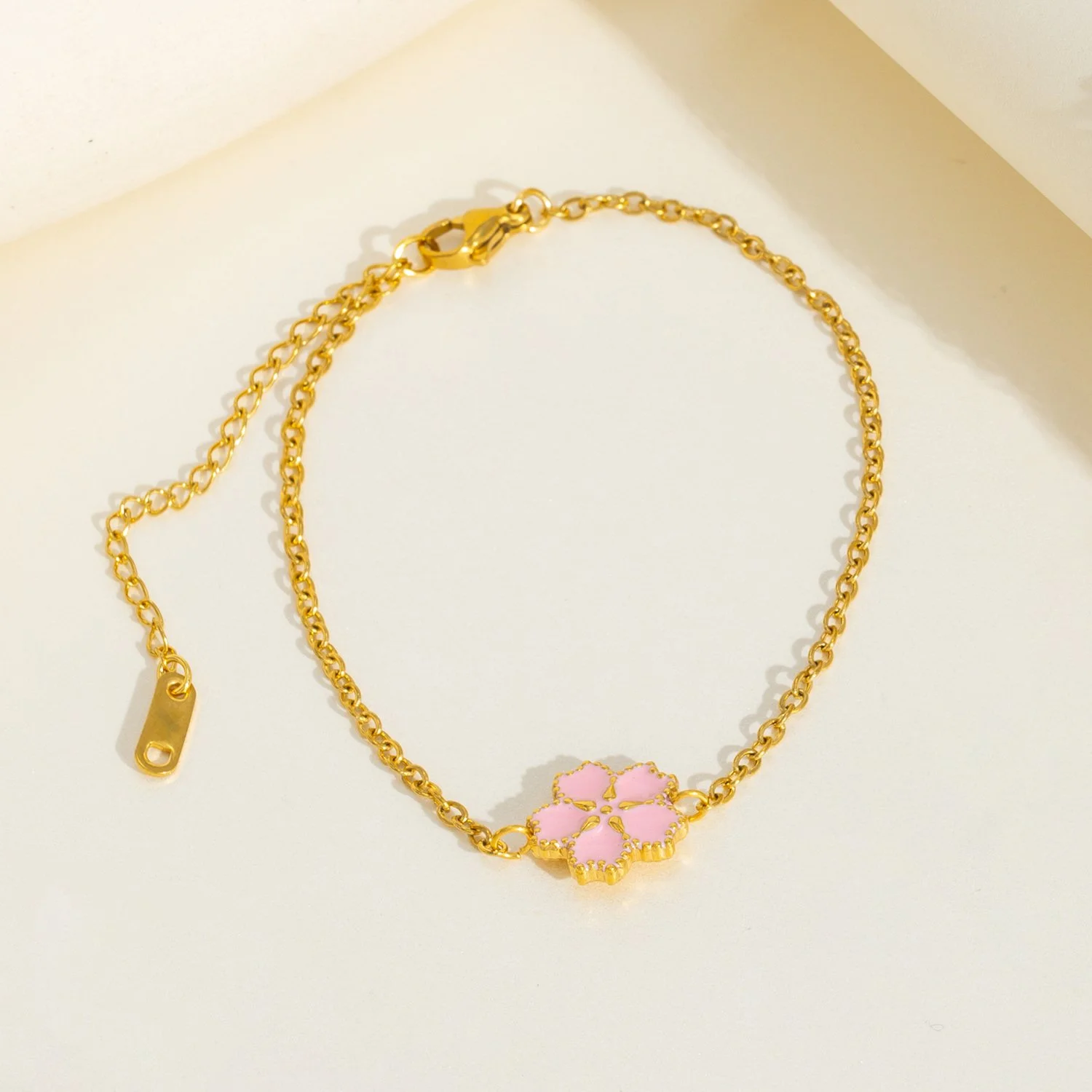 Pink Sakura Blossom Bracelet in 18K Gold Plated Stainless Steel