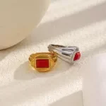 Classic Geometric Red Gemstone Stainless Steel Women's Ring - 18K Gold Plated