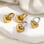 Mixed Color Hollow Heart Pendant Stainless Steel Women's Earstuds - Gold Plated