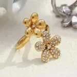 Shiny Zircon Flower Stainless Steel Women's Ring - 18K Gold Plated Fashion Jewelry