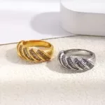 Luxury Zircon Twisted Stainless Steel Women's Ring PVD Gold Plated Fashion Jewelry