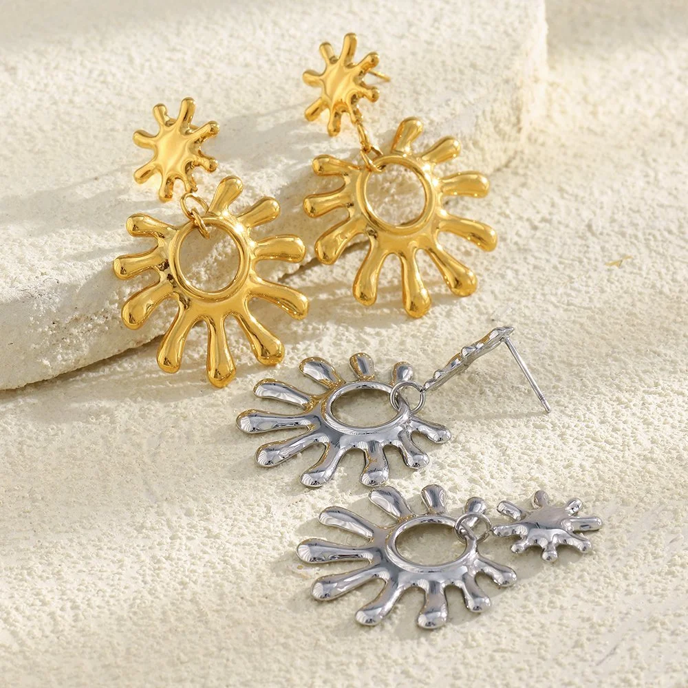 Liquid Sun Splicing Stainless Steel Women's Earrings - PVD Gold Plated Jewelry