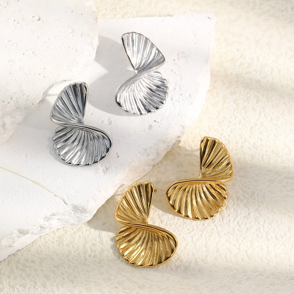 Rotating Twisted Fan Shaped Stainless Steel Women's Earrings