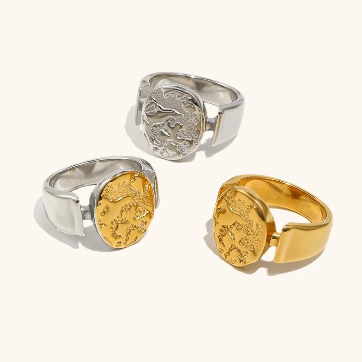 Gold Circular Relief Ring for Women
