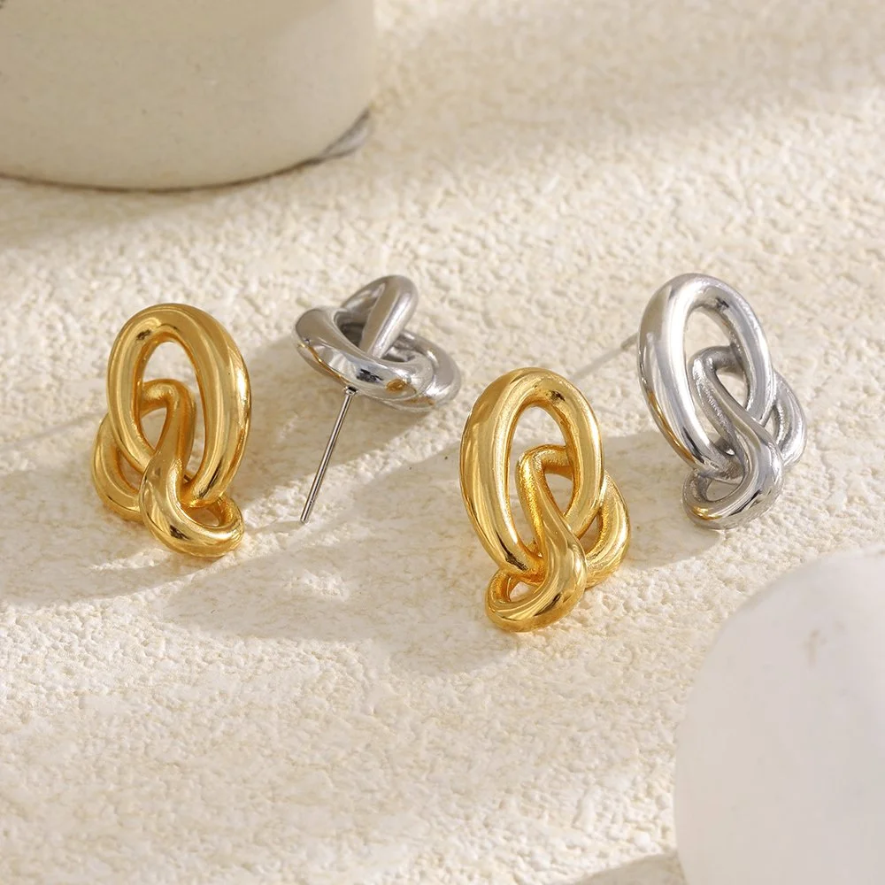 Stainless Steel Gold Plated Knot Stud Earrings for Women - Hypoallergenic & Waterproof