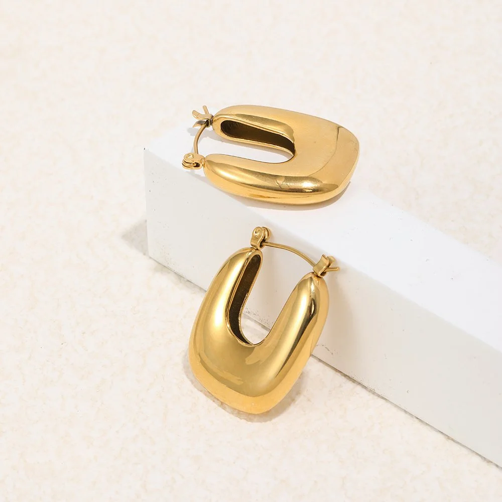 Classic U-Shaped Stainless Steel Women's Hoop Earrings PVD Gold Plated