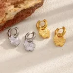 Metal Texture Flower Pendant Stainless Steel Women's Earstuds PVD Gold Plated Fashion Jewelry