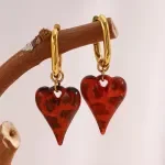 Leopard Pattern Love Pendant Stainless Steel Women's Earstuds – Fashion Autumn Jewelry