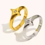 Shiny Mini Zircon Star Stainless Steel Ring - Gold Plated Fashion Jewelry