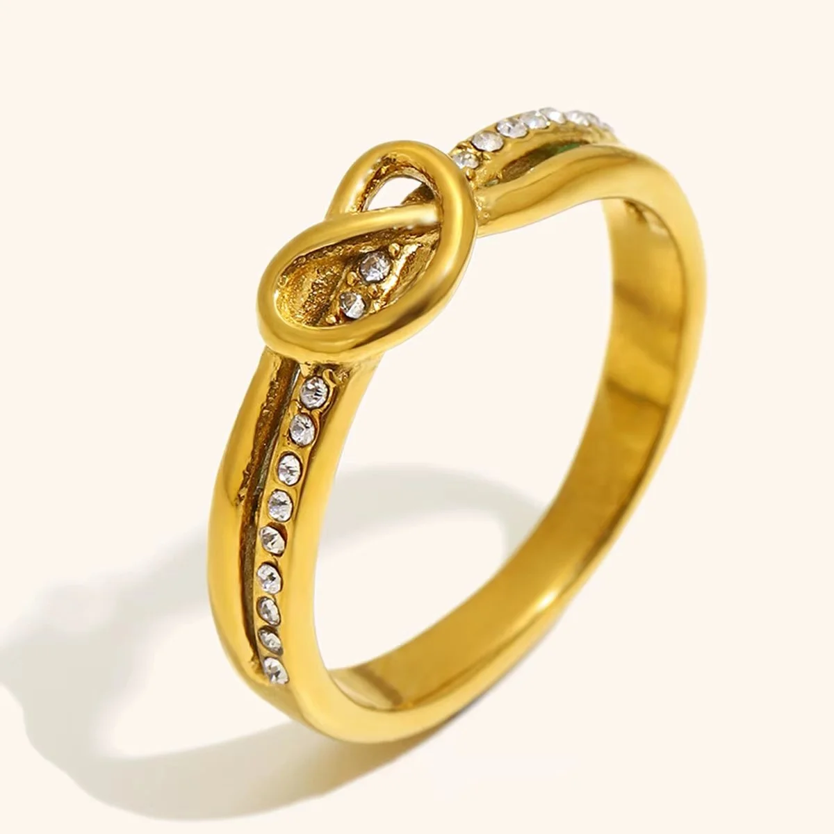 Romantic Heart Zircon Gold Plated Stainless Steel Women's Ring