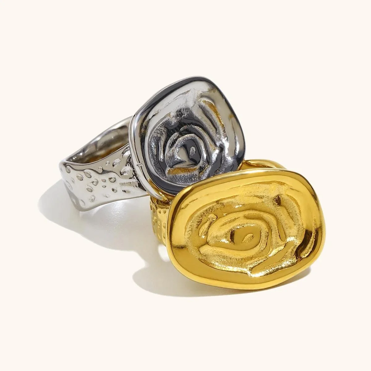 Elegant Irregular Wave Dot Gold-Plated Stainless Steel Women’s Ring