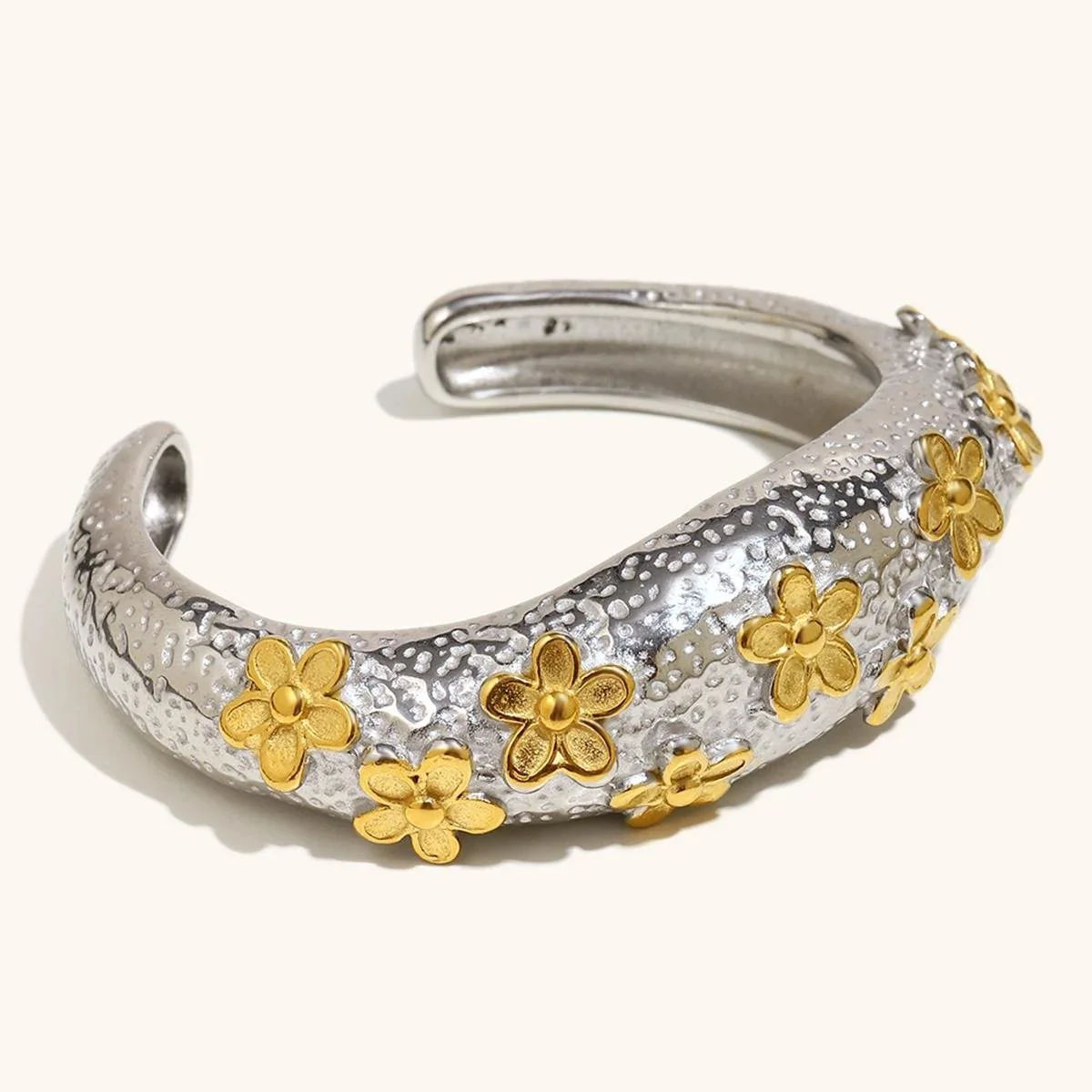 Exaggerated Floral Gold Stainless Steel Cuff Bracelet