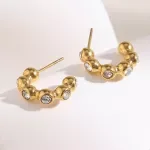 Round Zircon Stud Earrings in Gold-Plated Stainless Steel