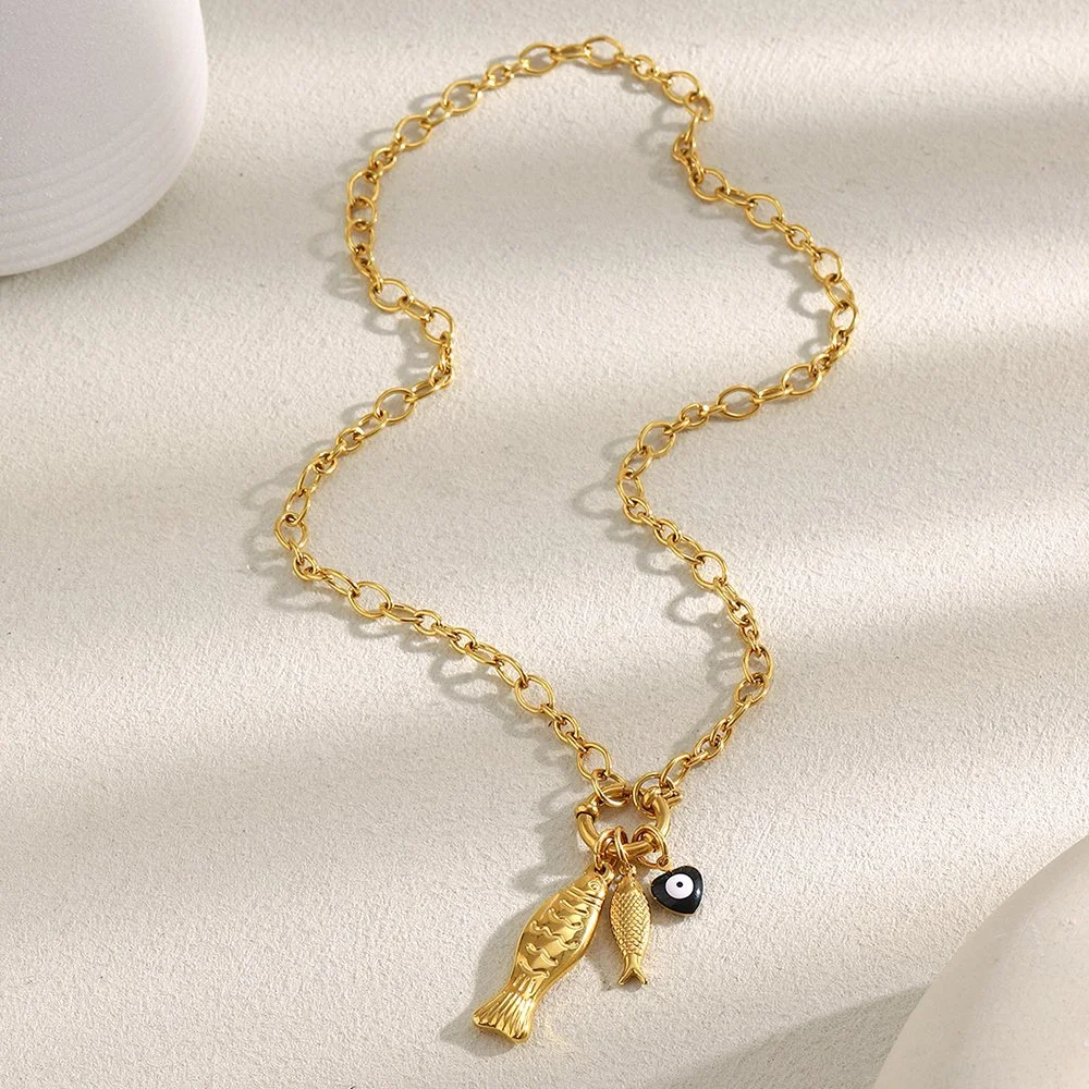 Gold Fish Drop Pendant Necklace – Waterproof Stainless Steel Jewelry