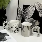 Modern Irregular Silver Ceramic Coffee Mug – Elegant Art Cup for Home & Office