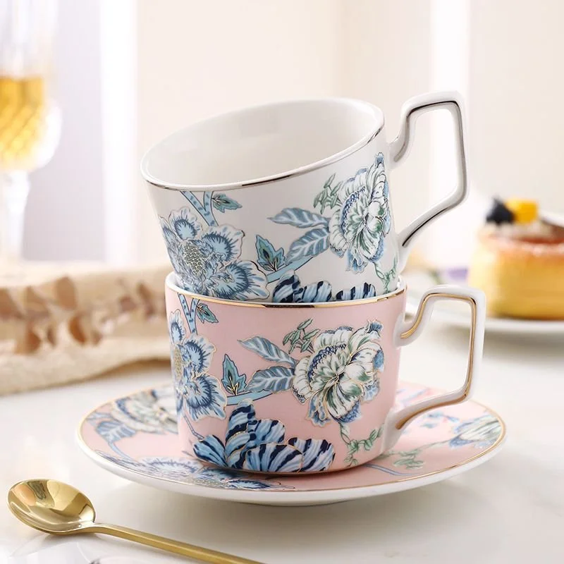 200ml Elegant Blue & White Porcelain Coffee & Tea Mug with Saucer