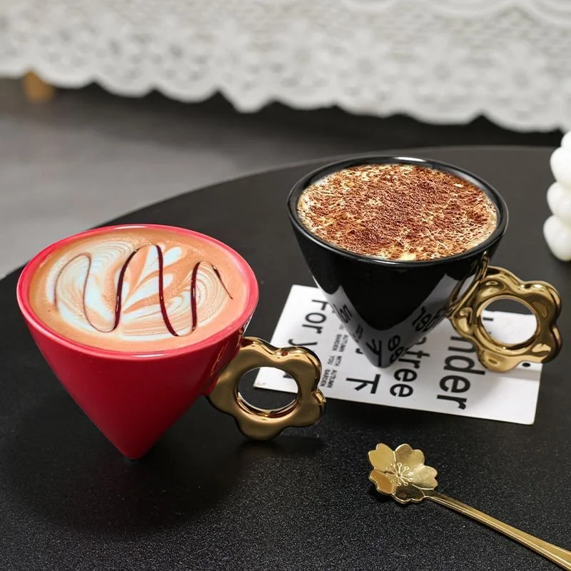Elegant Gold Plum Blossom Ceramic Coffee Mug 2pcs Set – Fine Porcelain Teacup