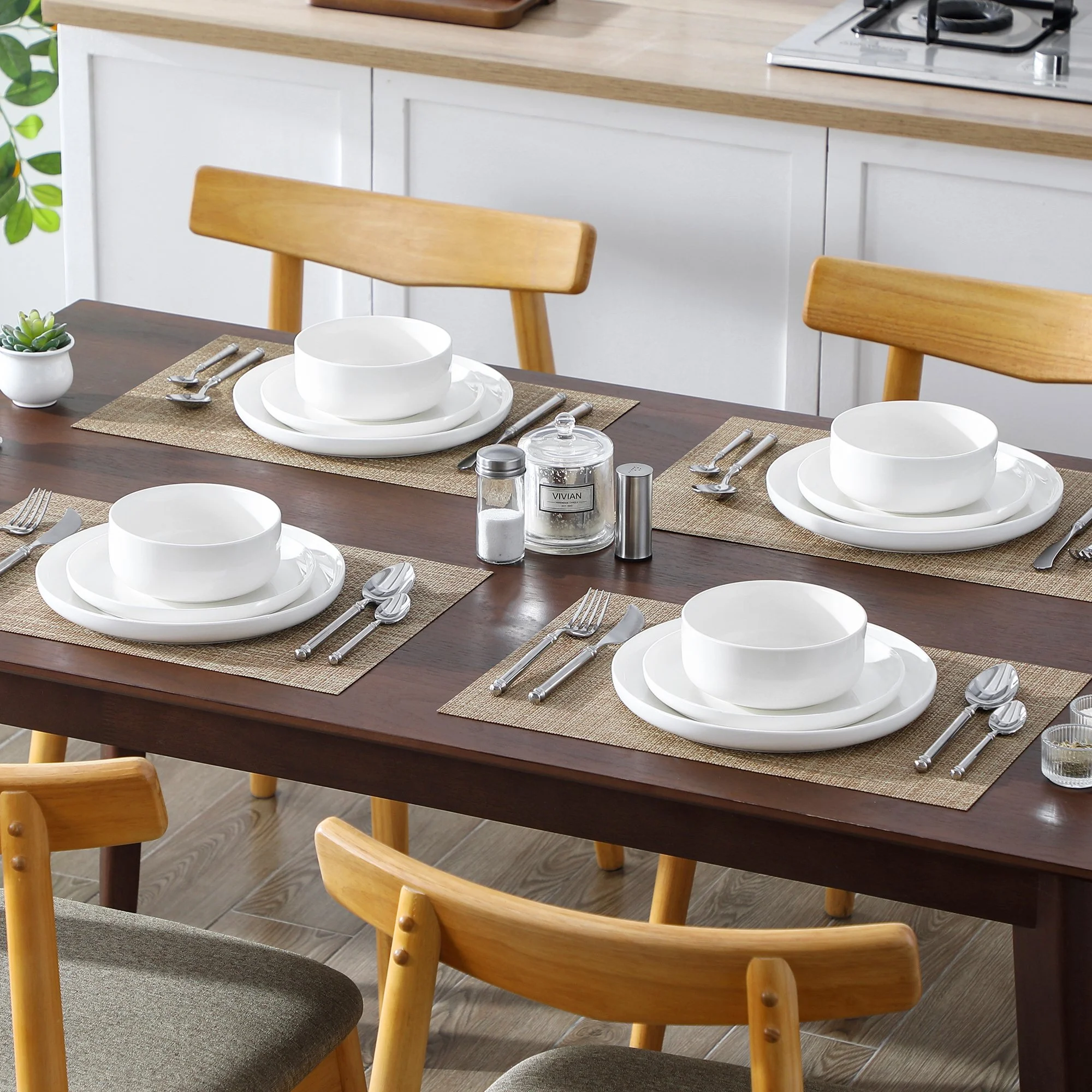 Ceramic Porcelain Dinnerware Set – 12-Piece Tableware Set for 4