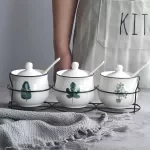 Ceramic Spice Jar Set with Tray and Spoons – Japanese Style Kitchen Storage