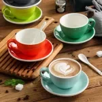 Macaron Ceramic Coffee Mug with Saucer – 10oz Pastel Tea & Milk Cup