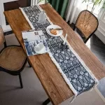 Black and White Geometric Jacquard Table Runner with Tassels - Elegant Home Decor